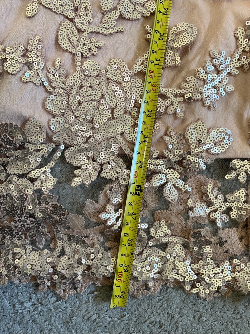 Tadashi Shoji Blush Champagne Sequined Lace Overlay Cocktail Formal Dress 8 - Picture 5 of 7
